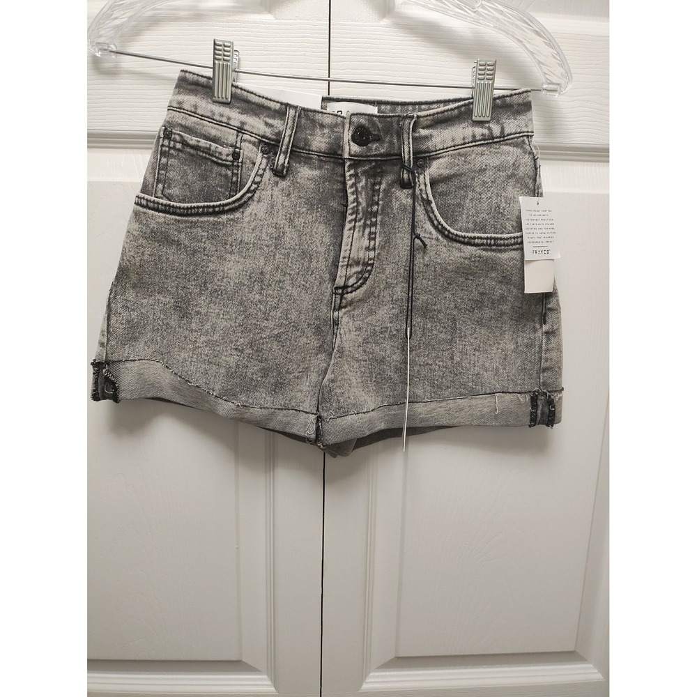 Frayed Denim High Rise Denim Shorts Rocky Sky Size 25 3171